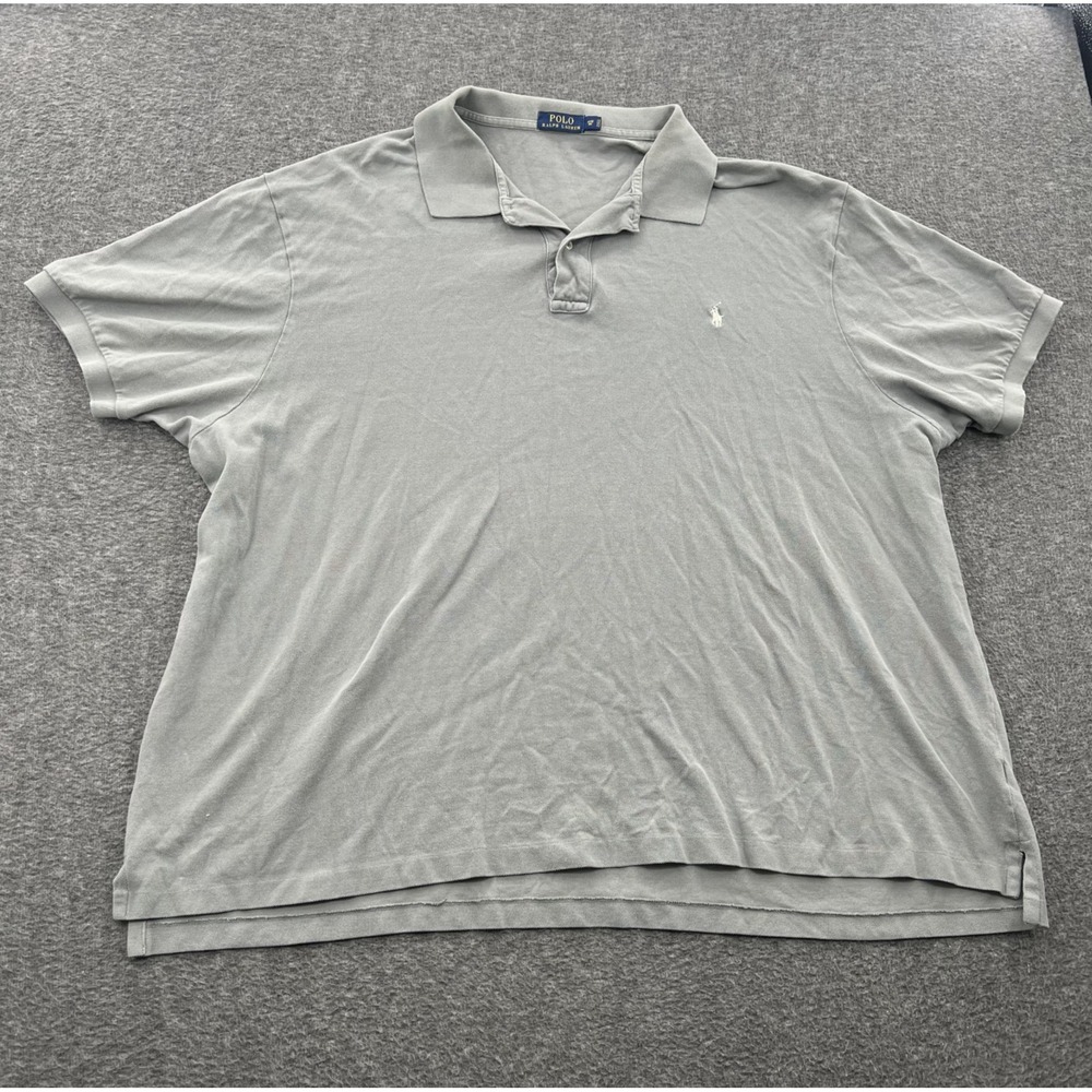 Polo Ralph Lauren Polo Shirt Mens 4XLB Big Solid Gray White Pony Classic SS